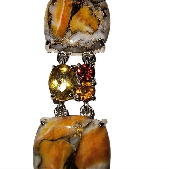 Spiny Oyster & Multi Gemstone Sterling Silver Toggle Bracelet: Adjustable - Picture 5 of 13